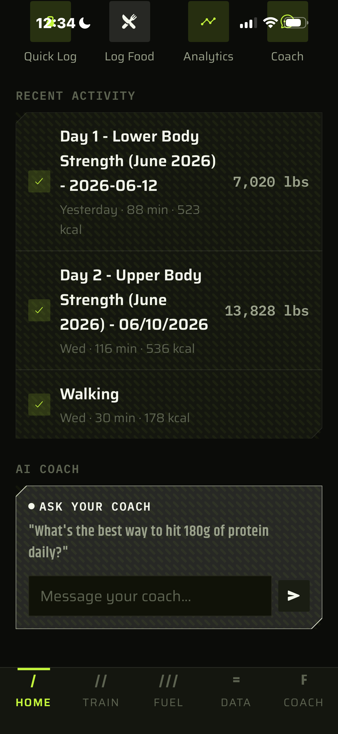 FitMagic home dashboard in the Velocity theme